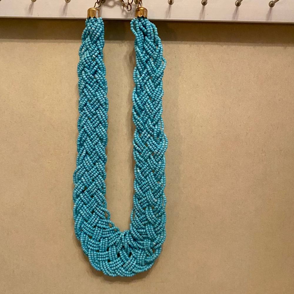 Beautiful Blue Beaded Braided Necklace